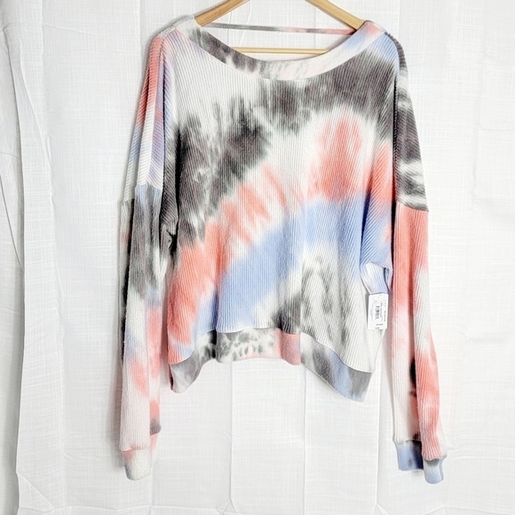 Flirtitude Active Athleisure Open Back Tie Dye Women's Sweatshirt Plus Size XXL - Picture 2 of 7